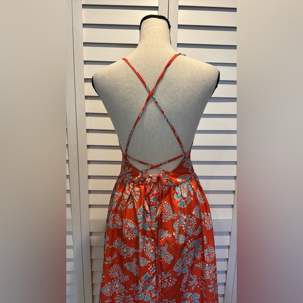 Cupshe Orange and Teal Cut out back strappy Sleeveless Maxi Sundress - Picture 9 of 10